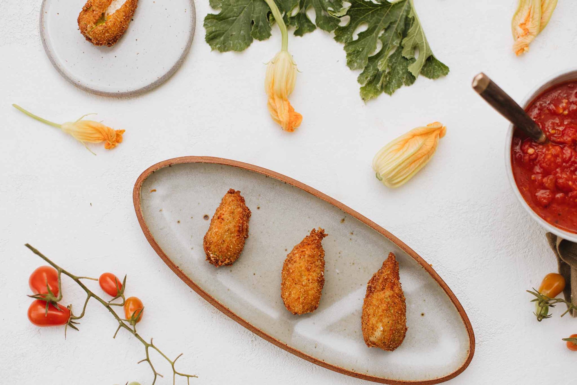 Crispy Gruyère Stuffed Squash Blossoms + Out of Office Gold Shimmer California Sparkling Brut