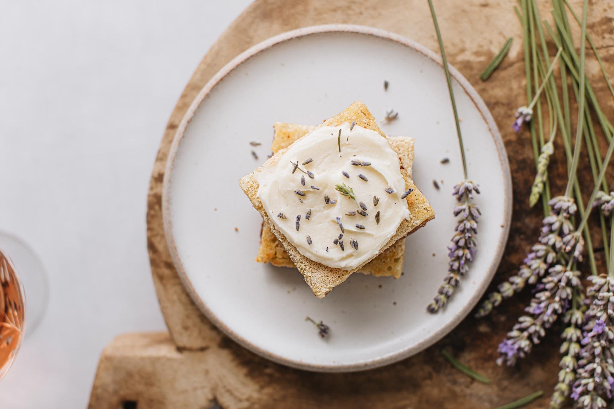 Lavender Mascarpone Lemon Bars with Vintner Sparkling Brut