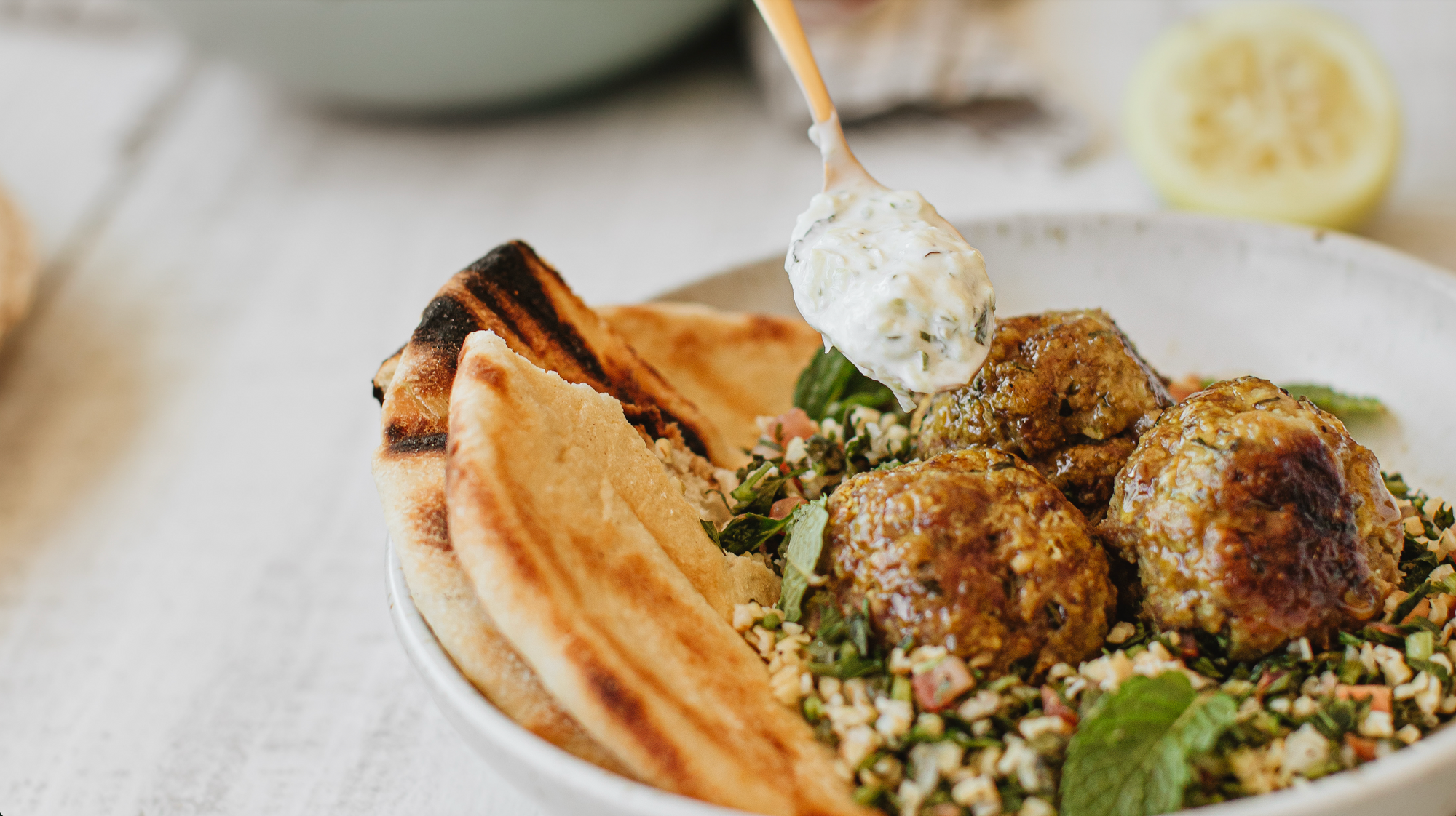 Lamb Meatballs with Lemon Mint Tzatziki Sauce | Field To Table Red Blend
